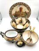 A collection of Royal Doulton to include a painted charger depicting 'Pembroke Castle', a bowl