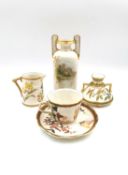A collection of Royal Worcester porcelain to include a twin handled potpourri with leaf and berry