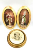 A pair of Choisy-Le-Roi hand painted portraits on porcelain of a lady and gentleman, both framed