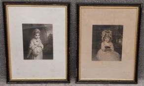 Two large black and white prints after the original engravings titled 'The Strawberry Girls' and '