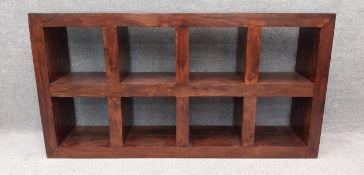 A contemporary Eastern teak open sideboard (Or full height display cabinet). H.94 W.180 D.35cm