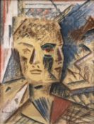An indistinctly signed cubist-style pastel portrait on paper. Possibly James E. Pilbeam. Framed
