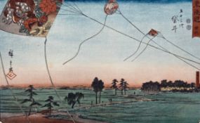 A Japanese woodblock print on paper after the original 'Flying Kites' by Utagawa Horishige (1797-