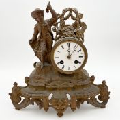 A 19th century gilt metal figural mantel clock. H.29 W.29 D.11cm.