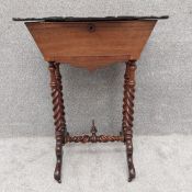 A 19th century walnut, kingwood and satinwood inlaid floral marquetry work table with fitted