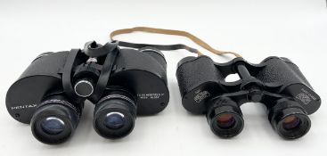 Two pairs of binoculars with their cases, Pentax 7 x 35mm and a DDR Jena 8 x 35mm with Carl Zeiss