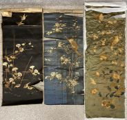 Three 19th century Chinese embroideries on silk, two depicting birds and flowers, and one