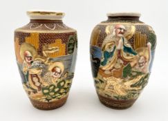 Two Japanese Satsuma vases marked to their bases. H.17cm.