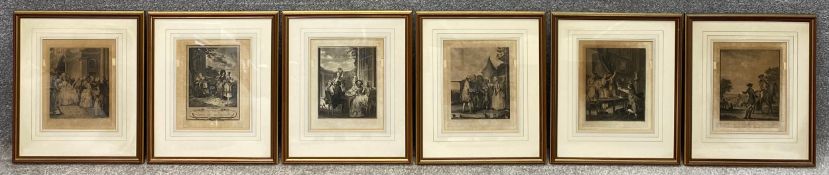 A set of six 18th century engravings depicting French nobility. All framed and glazed. H.46 W.
