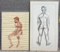 Two signed life drawings, nude studies, by Jocelyne Blair; one in charcoal titled 'Jenny' with