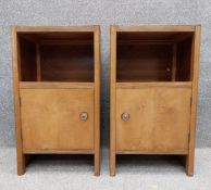 A pair of mid-century walnut bedside cabinets with the CC41 Utility Furniture Scheme stamp. H.67 W.