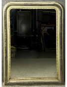 A 19th century French painted and silver gilt overmantel mirror with beadwork detailing and an