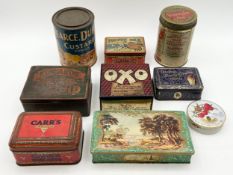 A collection of early 20th century branded advertising tins to include Oxo, Lovell's, Edwards,