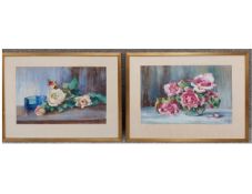 Two still life pastel studies, indistinctly signed by the same hand, one unglazed. H.48 W.59cm