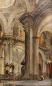An oil on board of a cathedral interior, indistinctly signed and dated. In a gilt frame. H.57 W.