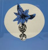 A signed and dated screenprint titled 'Silver Vase' 1983 by Robert De Quin. Framed and glazed. H.