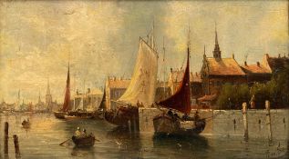 August von Siegen (1850-1910), a signed 19th century oil on panel, Venetian scene. Framed. H.21 W.