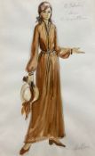 Carl Toms (1927-1999), a signed pencil and watercolour costume design study for Virginia McKenna's