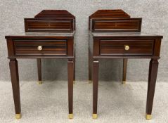 A pair of contemporary zebrawood bedside tables of stepped form, the very top being a lamp stand