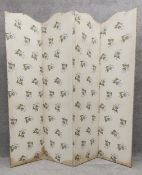 A vintage three fold four panel screen in foliate fabric. H.167 W.41cm each panel