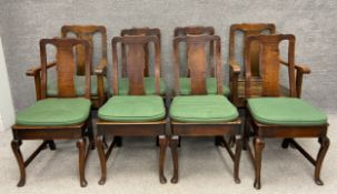 A set of eight Georgian oak dining chairs to include two carver elbow chairs. H.101cm (largest). (