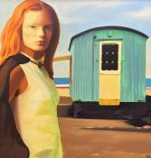 Stuart McAlpine Miller (b.1964), a large signed contemporary oil on canvas titled 'Beach Hut', in