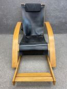 A mid-century Italian beech bentwood and leather rocking lounger by Werther Toffoloni for Germa.