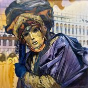 Stan Kaminski (b.1952), a signed oil on canvas depicting a figure from The Venice Carnival in a