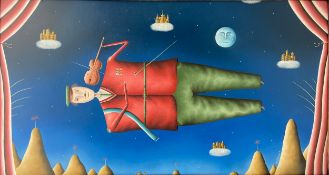 Hadyn Cornner (b.1961), a signed and dated oil on panel titled 'President of the Moon' 1995 in a