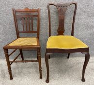 Two chairs to include one Edwardian with a rattan seat on turned supports, and one Georgian style