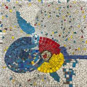 A mid-century abstract mosaic on panel in a stained pine frame. H.66 W.65cm.