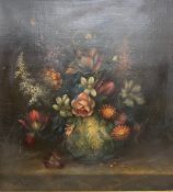 A 19th century Dutch School oil on canvas, still life vase and flowers, in a gilt frame. H.70 W.