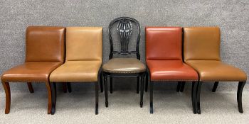Four matched leather dining chairs, probably Decca, and one other contemporary 19th century style