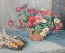 Ellen Tornquist (1871-1944), a large oil painting on canvas, still life flowers and corn, signed