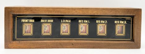 A Gents of Leicester late 19th/early 20th century butler's/servant's bell indicator framed in an oak