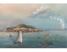 A 19th century Neapolitan School gouache view of The Bay of Naples. Framed and glazed in a birds-eye