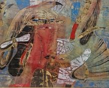 Viktor Anufriev (b.1958), a signed mixed media work on paper titled 'Queen of the Parrots'. Framed