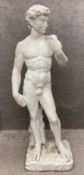A large plaster statue after Michelangelo's David, on a square base. H.170cm. Weight 200kg