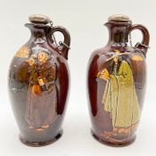 Two 19th century Royal Doulton Kingsware whisky flasks with hallmarked silver stoppers to include