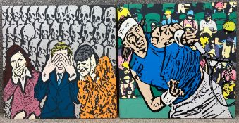 Julian Pedraza (b.1982), two contemporary signed acrylics on canvas; one titled 'Las 3