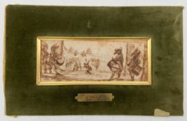 Jacques Callot (1592-1635), a pen and brown ink drawing of a military exercise with drummers in