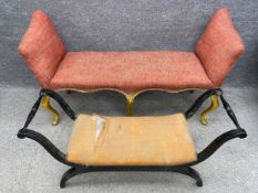 A 19th century Louis XV style serpentine fronted window seat upholstered in flecked woven fabric