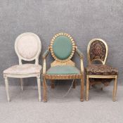 Three Louis XVI style chairs to include one carved and gilt in the manner of Casa Padrino on