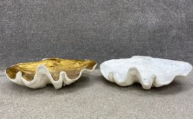 Two painted concrete clam shells. L.65cm