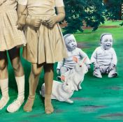 Corinne Charton (b.1954), a signed contemporary oil on linen depicting three sets of twin