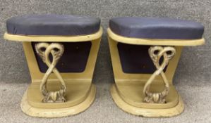 A pair of early 20th century painted and gilt, carved wood and gesso Art Deco stools in the manner