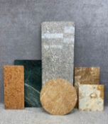 A collection of six various marble and granite table tops. L.170 W.60 (granite), L.90 W.40cm (