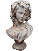 A late 19th/early 20th century French Art Nouveau style cast iron bust. H.58cm.