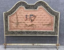 A vintage painted metal frame headboard for a 6ft bed. Central panel in need of restoration. H.130