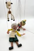 A boxed set of three hand made Pelham Puppets to include the characters Pinocchio and Gepetto, and